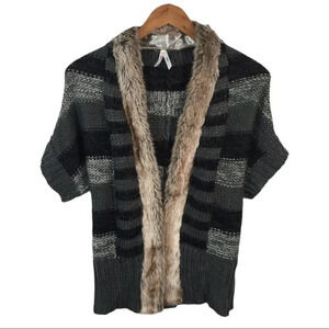 C10 Women’s Noble Faux Fur Lined Cardigan Trendy Sweater M